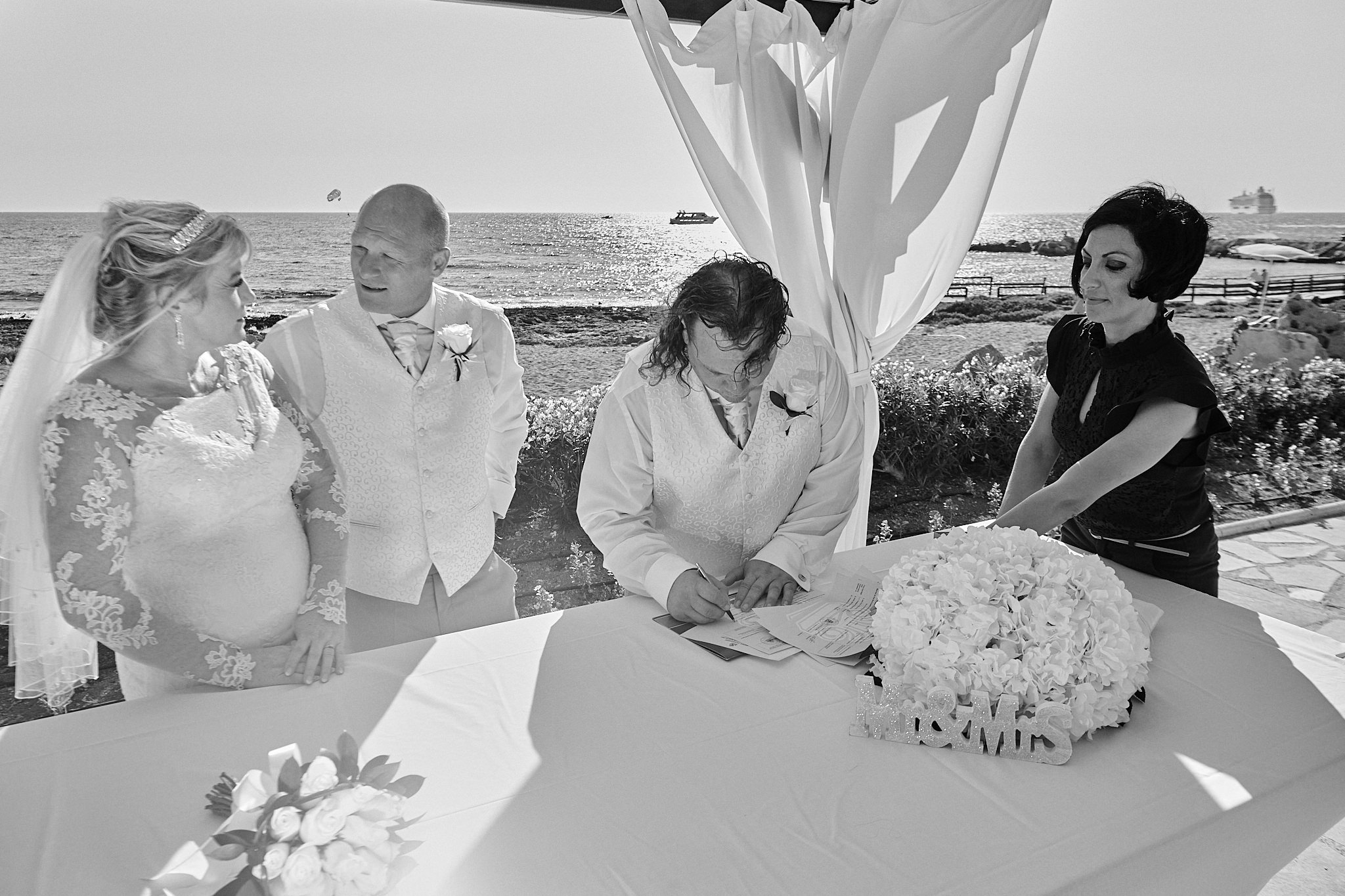 Monochrome, Black and White, B&W, Wedding photography of Kara and Ian taken at The Sentido Cypria Bay, in Pafos, Cyprus by Cyprus Wedding photographer - Richard King. September 2018. The wedding included a trip on a wedding bus. Monochrome, Black and White, B&W, Wedding photography of Kara and Ian taken at The Sentido Cypria Bay, in Pafos, Cyprus by Cyprus Wedding photographer - Richard King. September 2018. The wedding included a trip on a wedding bus.