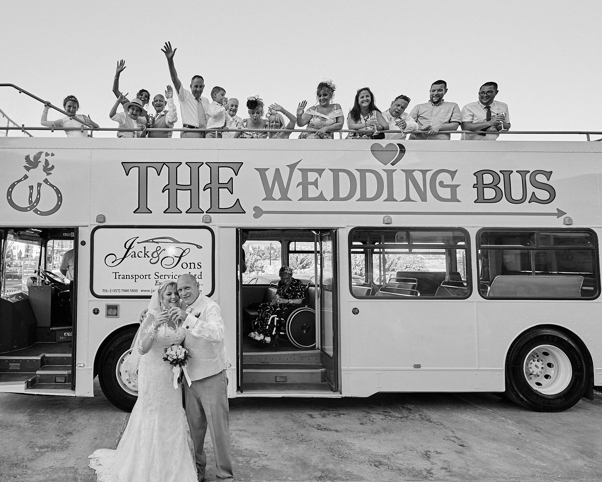 Monochrome, Black and White, B&W, Wedding photography of Kara and Ian taken at The Sentido Cypria Bay, in Pafos, Cyprus by Cyprus Wedding photographer - Richard King. September 2018. The wedding included a trip on a wedding bus. Monochrome, Black and White, B&W, Wedding photography of Kara and Ian taken at The Sentido Cypria Bay, in Pafos, Cyprus by Cyprus Wedding photographer - Richard King. September 2018. The wedding included a trip on a wedding bus.