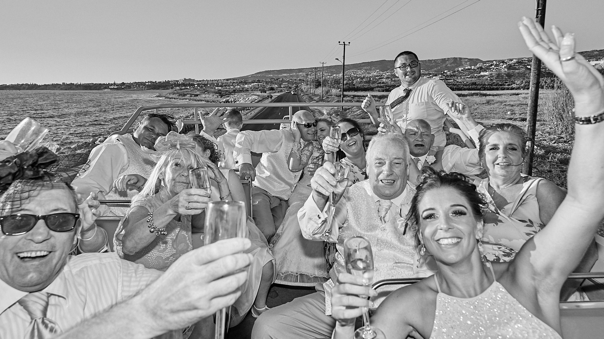 Monochrome, Black and White, B&W, Wedding photography of Kara and Ian taken at The Sentido Cypria Bay, in Pafos, Cyprus by Cyprus Wedding photographer - Richard King. September 2018. The wedding included a trip on a wedding bus. Monochrome, Black and White, B&W, Wedding photography of Kara and Ian taken at The Sentido Cypria Bay, in Pafos, Cyprus by Cyprus Wedding photographer - Richard King. September 2018. The wedding included a trip on a wedding bus.