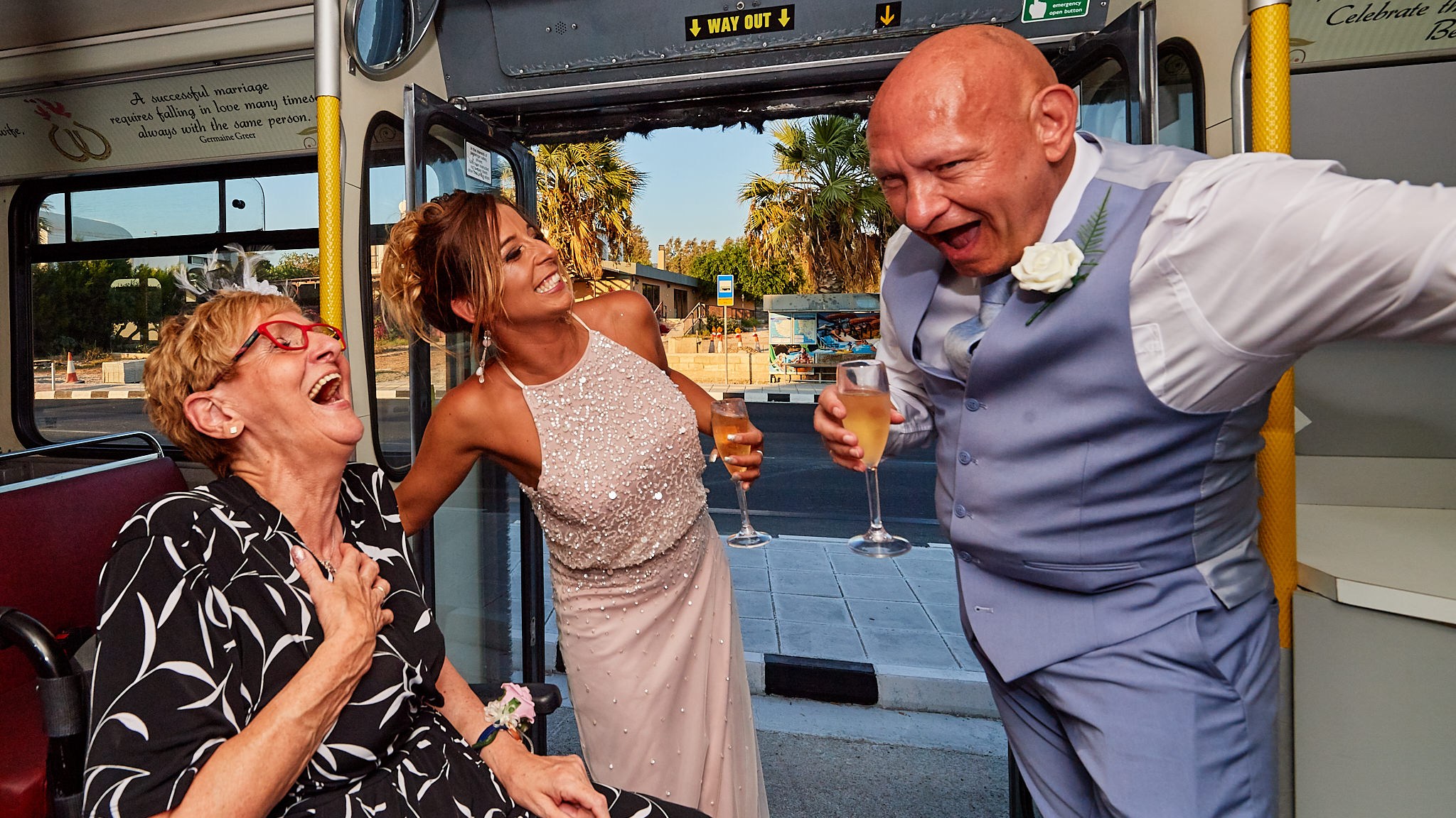 Wedding photography of Kara and Ian taken at The Sentido Cypria Bay, in Pafos, Cyprus by Richard King. September 2018. The wedding included a trip on a wedding bus. Wedding photography of Kara and Ian taken at The Sentido Cypria Bay, in Pafos, Cyprus by Richard King. September 2018. The wedding included a trip on a wedding bus.